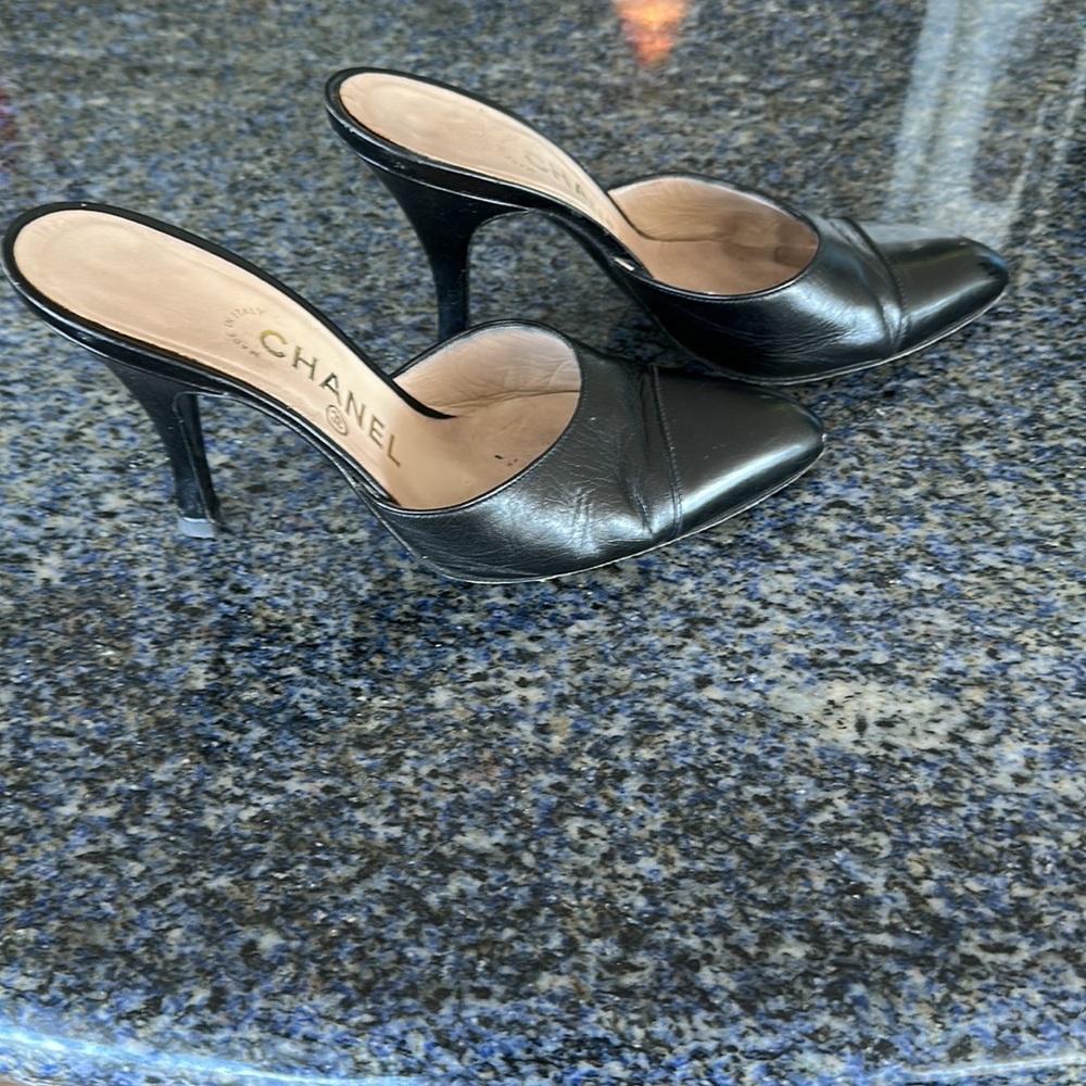 Chanel mules authentic VINTAGE all leather Black size 37 - Picture 5 of 5